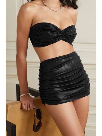 NORMA KAMALI Johnny D ruched stretch-lamé bandeau bikini top