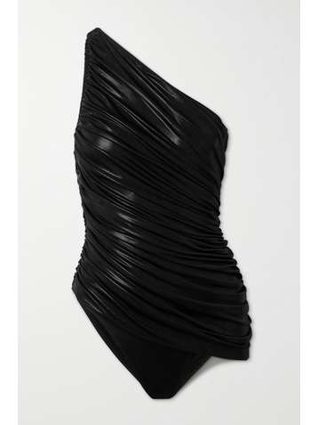 NORMA KAMALI Diana Mio one-shoulder ruched stretch-lamé swimsuit