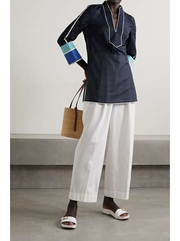 TORY BURCH Tunika aus Baumwoll-Voile in Colour-Block-Optik