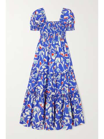 TORY BURCH Shirred floral-print cotton-blend maxi dress