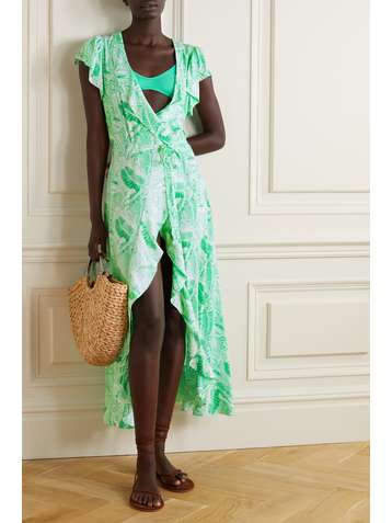 MELISSA ODABASH Bria ruffled printed voile wrap dress