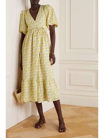 FAITHFULL THE BRAND +NET SUSTAIN Thulla floral-print linen wrap midi dress