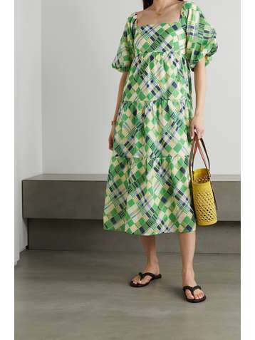 FAITHFULL THE BRAND + NET SUSTAIN Falabelle tiered checked cotton-poplin midi dress