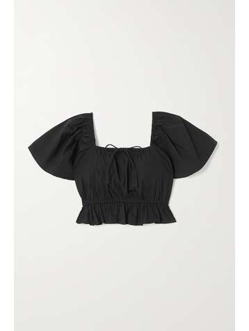FAITHFULL THE BRAND + NET SUSTAIN Joseva cropped shirred cotton-poplin top