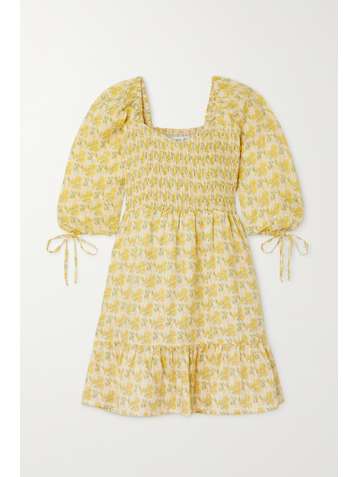 FAITHFULL THE BRAND + NET SUSTAIN Romina shirred floral-print linen mini dress