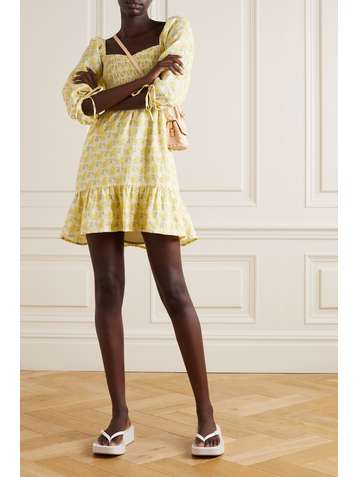 FAITHFULL THE BRAND + NET SUSTAIN Romina shirred floral-print linen mini dress