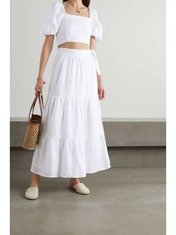 FAITHFULL THE BRAND Haut raccourci en lin à smocks Barnette - NET SUSTAIN
