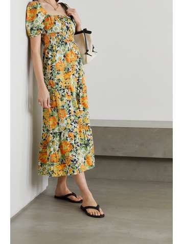 FAITHFULL THE BRAND + NET SUSTAIN Rene shirred floral-print cotton-poplin midi dress