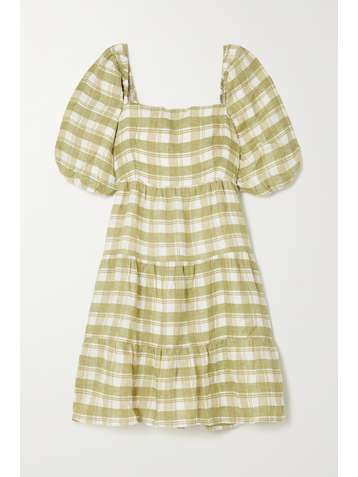 FAITHFULL THE BRAND + NET SUSTAIN Leilani shirred checked linen mini dress