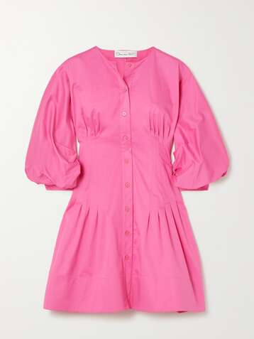 OSCAR DE LA RENTA Pintucked stretch-cotton poplin mini dress