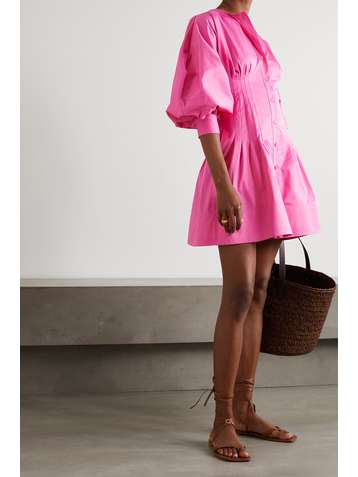 OSCAR DE LA RENTA Pintucked stretch-cotton poplin mini dress