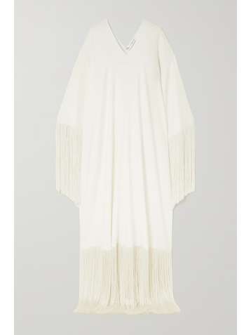 OSCAR DE LA RENTA Fringed silk-blend crepe de chine kaftan