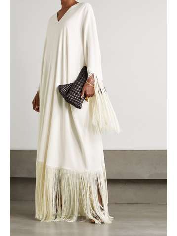 OSCAR DE LA RENTA Fringed silk-blend crepe de chine kaftan