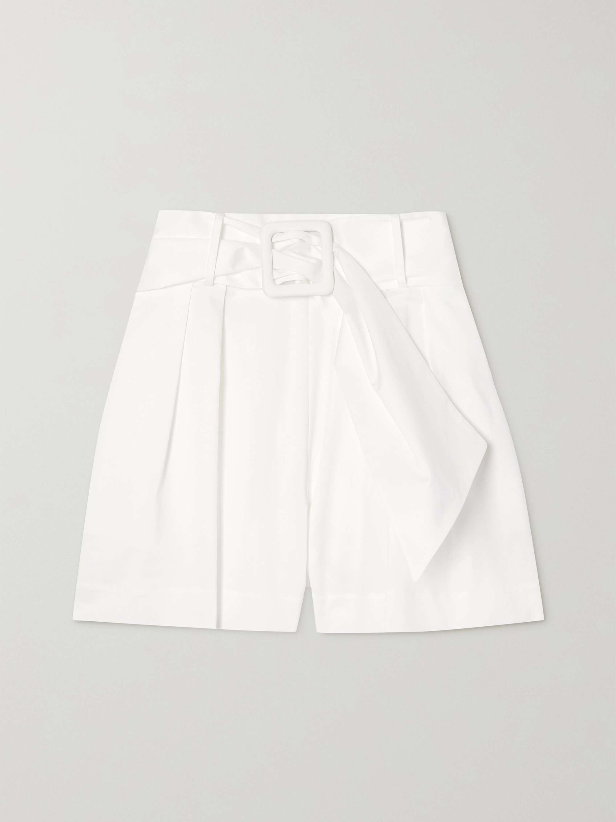 White Belted pleated stretch-cotton 