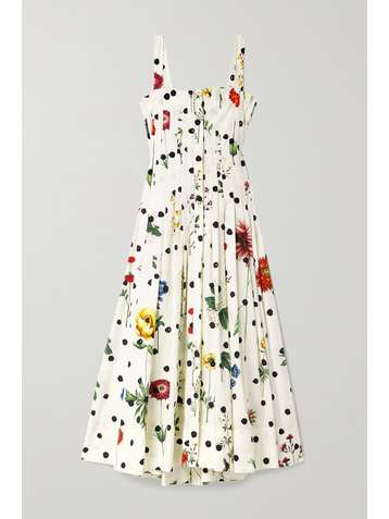 OSCAR DE LA RENTA Pleated printed cotton-blend poplin dress