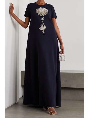 OSCAR DE LA RENTA Crystal-embellished wool-blend gown