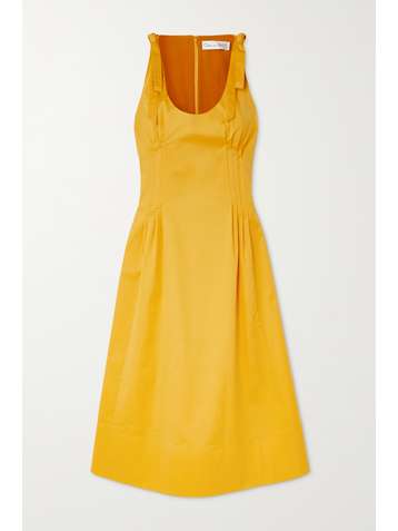 OSCAR DE LA RENTA Pintucked stretch-cotton twill midi dress