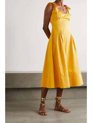 OSCAR DE LA RENTA Pintucked stretch-cotton twill midi dress