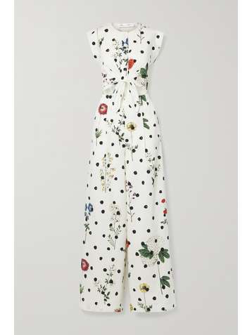 OSCAR DE LA RENTA Cutout floral-print cotton-blend poplin jumpsuit