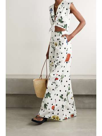 OSCAR DE LA RENTA Cutout floral-print cotton-blend poplin jumpsuit