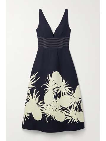 OSCAR DE LA RENTA Printed wool and silk-blend midi dress