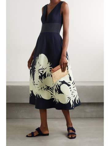 OSCAR DE LA RENTA Printed wool and silk-blend midi dress