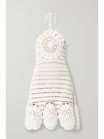 OSCAR DE LA RENTA Crocheted cotton halterneck mini dress