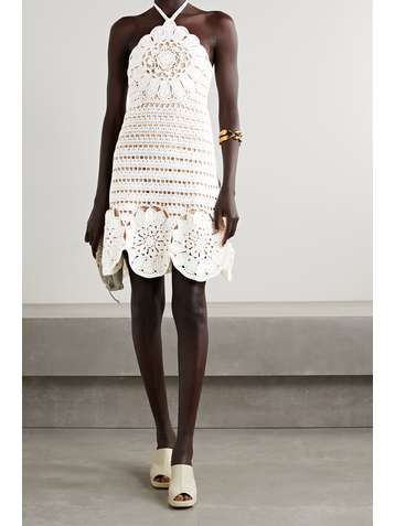 OSCAR DE LA RENTA Crocheted cotton halterneck mini dress