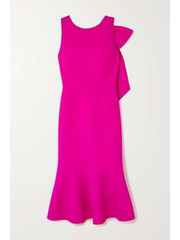 OSCAR DE LA RENTA Bow-detailed virgin wool-blend midi dress
