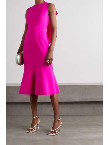 OSCAR DE LA RENTA Bow-detailed virgin wool-blend midi dress