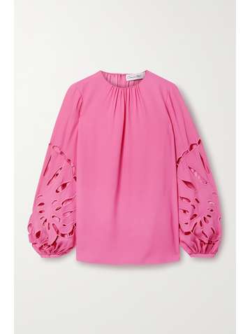 OSCAR DE LA RENTA Broderie anglaise crepe blouse