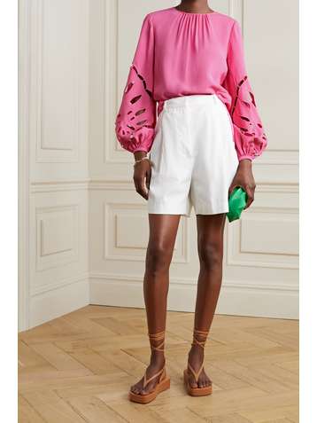 OSCAR DE LA RENTA Broderie anglaise crepe blouse