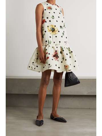 OSCAR DE LA RENTA Ruffled printed faille mini dress