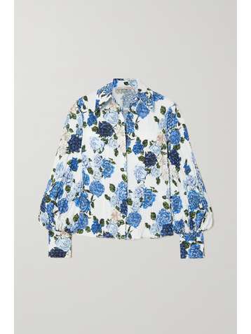 EMILIA WICKSTEAD Raven floral-print Swiss-dot cotton-blend seersucker shirt