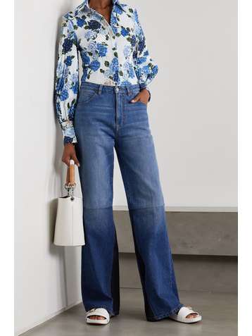 EMILIA WICKSTEAD Raven floral-print Swiss-dot cotton-blend seersucker shirt