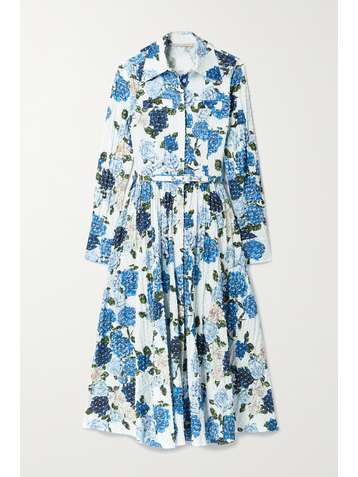 EMILIA WICKSTEAD Aisha belted floral-print Swiss-dot cotton-blend seersucker midi shirt dress