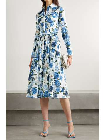 EMILIA WICKSTEAD Aisha belted floral-print Swiss-dot cotton-blend seersucker midi shirt dress