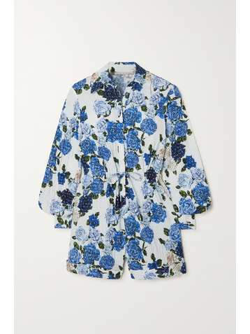 EMILIA WICKSTEAD Blanche floral-print Swiss-dot cotton-blend seersucker playsuit