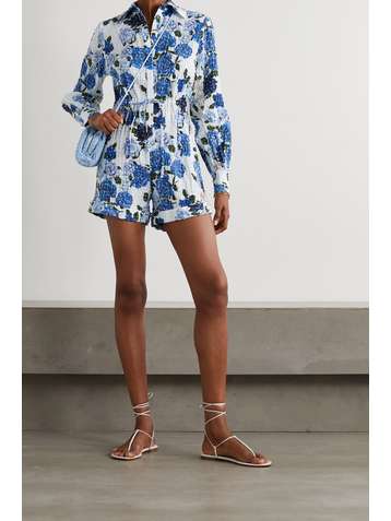EMILIA WICKSTEAD Blanche floral-print Swiss-dot cotton-blend seersucker playsuit