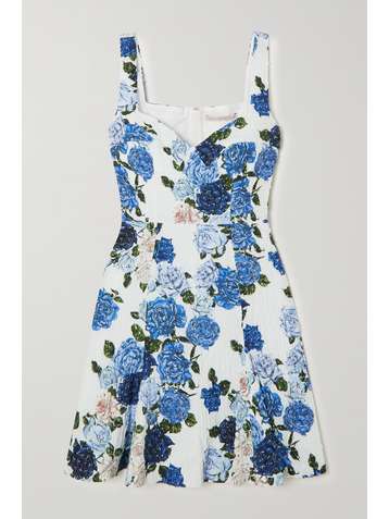 EMILIA WICKSTEAD Easter floral-print Swiss-dot cotton-blend seersucker mini dress