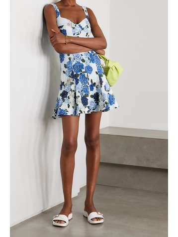 EMILIA WICKSTEAD Easter floral-print Swiss-dot cotton-blend seersucker mini dress