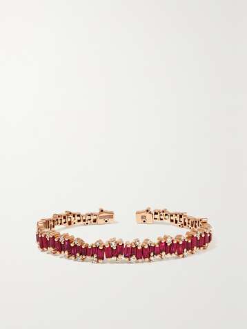 SUZANNE KALAN 18-karat rose gold, ruby and diamond cuff
