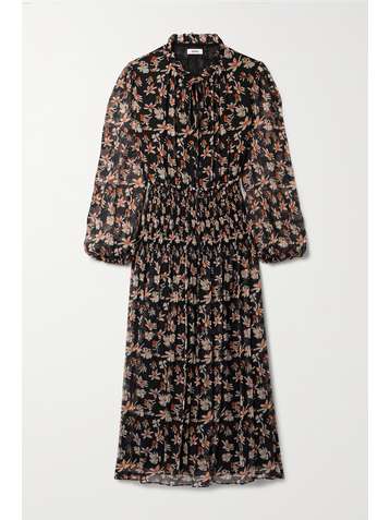 JASON WU Shirred floral-print silk-crepon midi dress