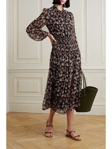 JASON WU Shirred floral-print silk-crepon midi dress