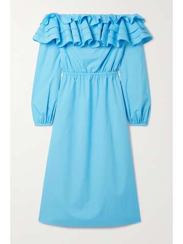 JASON WU Off-the-shoulder ruffled cotton-blend poplin midi dress