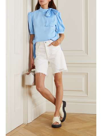 JASON WU Pussy-bow cotton-blend poplin blouse
