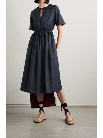 JASON WU Smocked cotton-blend poplin midi dress