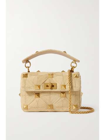 VALENTINO Valentino Garavani Roman Stud small raffia shoulder bag