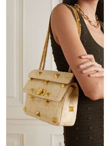 VALENTINO Valentino Garavani Roman Stud small raffia shoulder bag