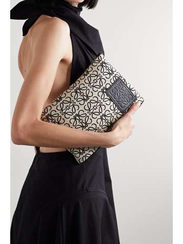 LOEWE + Joe Brainard Anagram leather-trimmed canvas-jacquard pouch